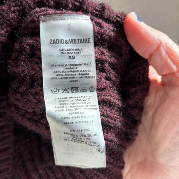 Zadig & Voltaire White Buttons Ribbed Sweater Coleen Maroon XS Fits like Medium - Picture 9 of 11